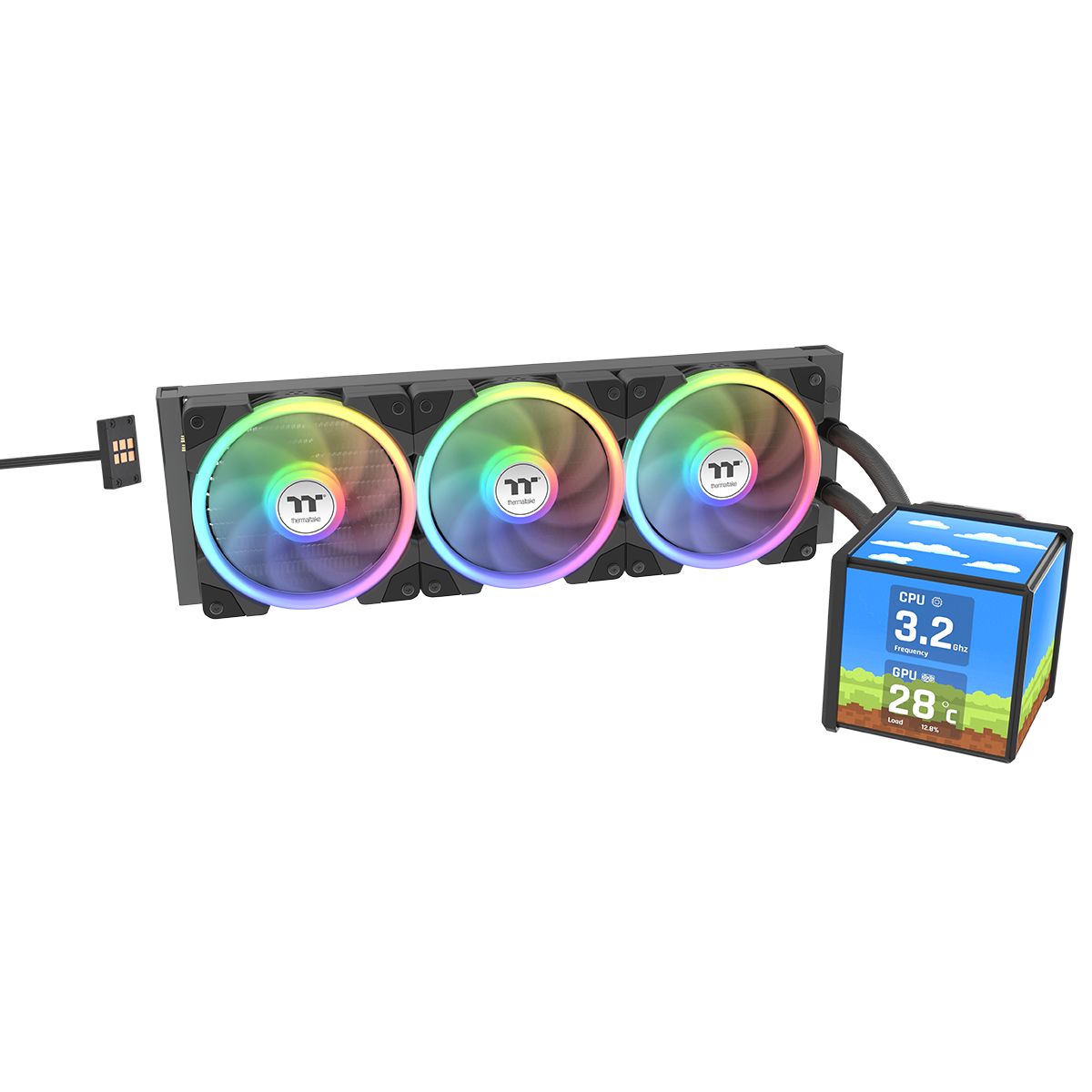 Thermaltake MINECUBE 360 Ultra ARGB with 3.95" Quad-LCD Cube Display AIO Liquid CPU Cooler Black Edition