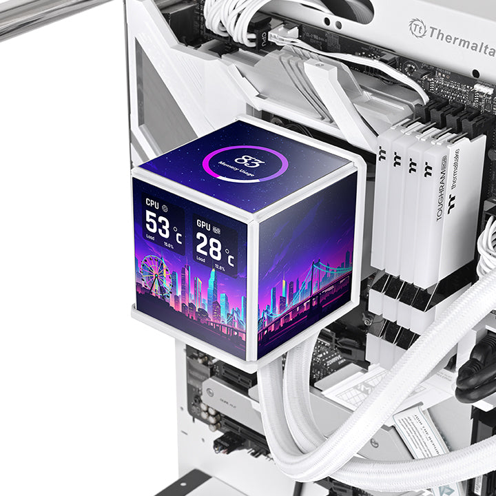 Thermaltake MINECUBE 360 Ultra ARGB with 3.95" Quad-LCD Cube Display AIO Liquid CPU Cooler Snow Edition